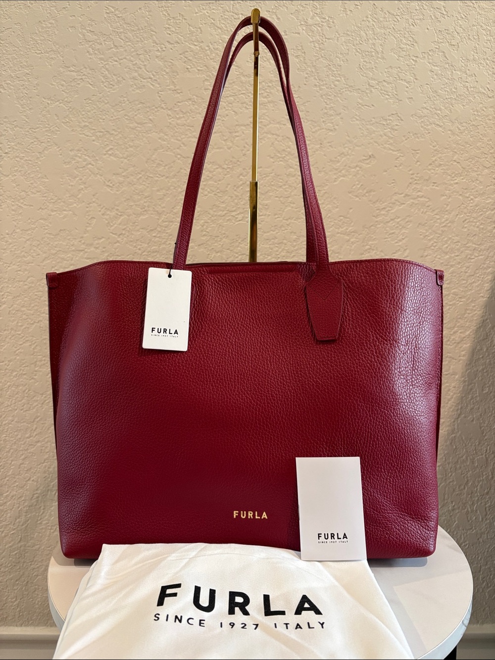 NWT Furla Large Bordeaux Leather Tote with Dustbag